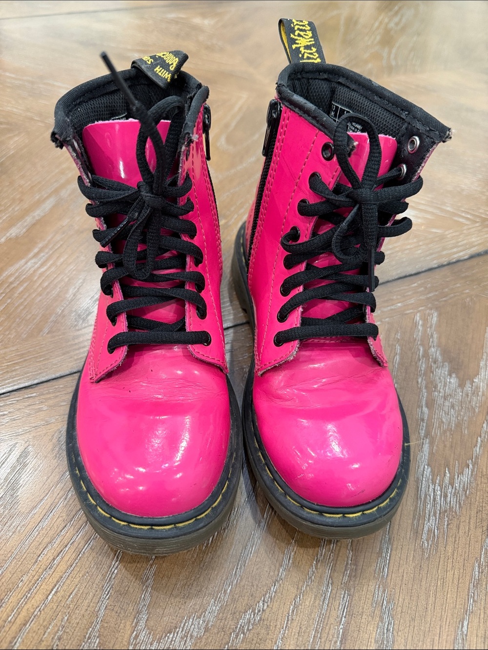 Dr. Martens Kids Hot Pink Lace-Up Boots with Black Laces
